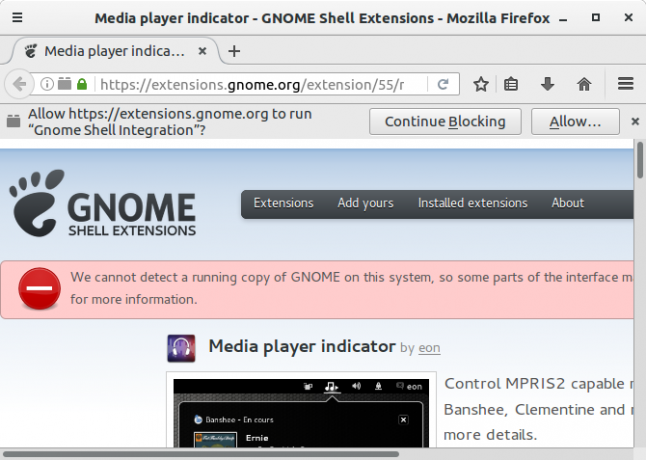 Avviso di integrazione di Gnome Shell