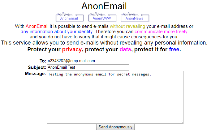 AnonEmail per inviare e-mail anonime