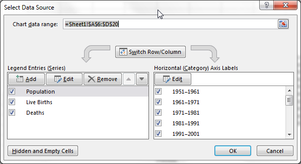 Serie di dati nome intervallo dati Excel