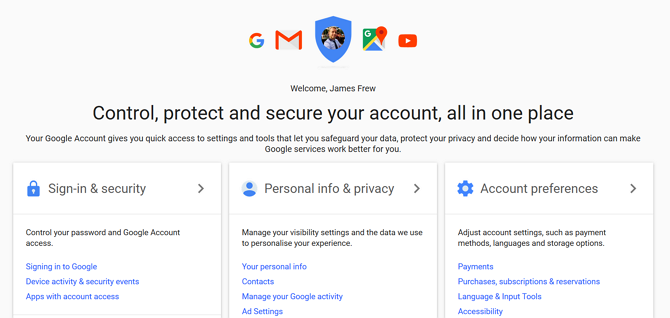 Le impostazioni dell'account ti consentono di controllare i tuoi account Google