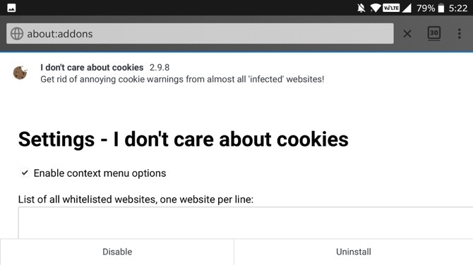 Non mi importa dei cookie Firefox Android