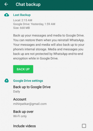 backup della chat di whatsapp