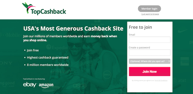 screenshot di topcashback