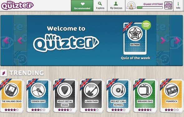 Metti alla prova la tua conoscenza della musica con l'app Mr. Quizter Spotify mr quizter homepage