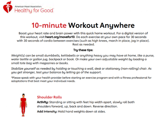 L'American Hearts Association offre un allenamento cardio sano per il cuore gratuito di 10 minuti