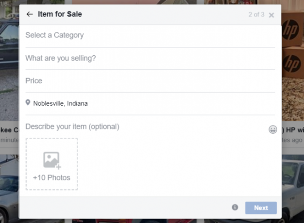 forma del marketplace di Facebook