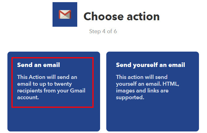 ifttt invia un'azione e-mail