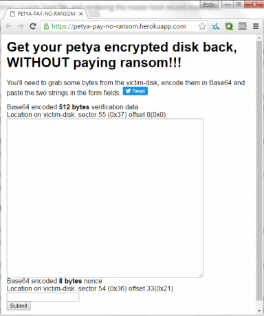 Chrome Petya Decryption Site