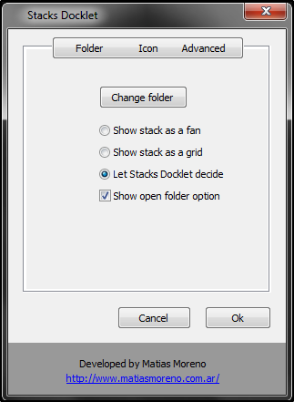 RocketDock + Stacks Docklet: non solo un dock, ma una soluzione completa per l'organizzazione desktop [Windows] RocketDock Stacks Docklet Icona Impostazioni Cartella v2