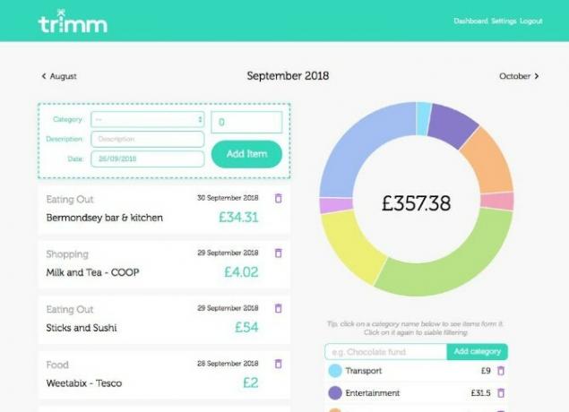 Trimm è un tracker di spese di base con categorie personalizzate