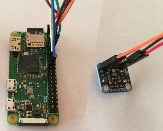 Raspberry Pi Zero W collegato al sensore lux TSL2561