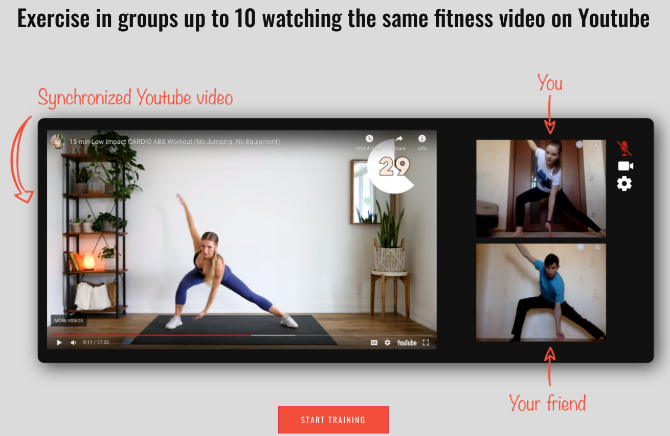 Co-Train Space ti consente di allenarti con i video di YouTube in diretta con un massimo di 10 amici in webcam