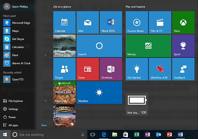 Menu Start di Windows 10