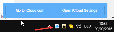 Icona del pannello di controllo di iCloud nella schermata della barra delle applicazioni