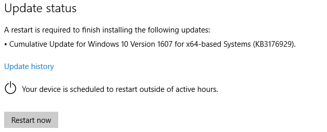 Stato dell'aggiornamento di Windows 10