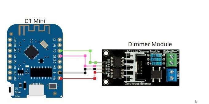 diagramma per realizzare un dimmer della luce intelligente basato su Wi-Fi o un regolatore di velocità della ventola