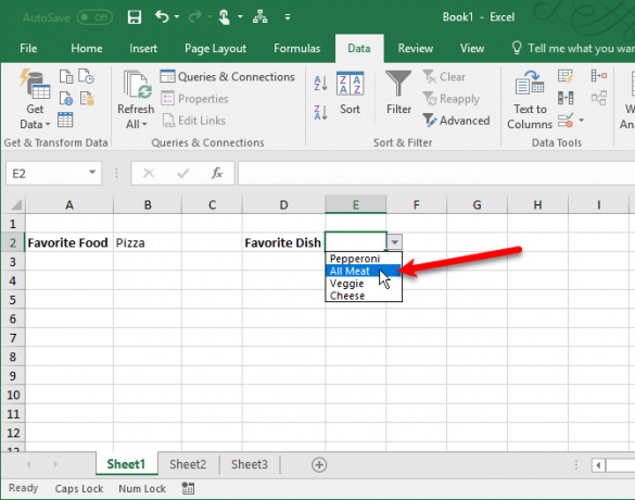 aggiungi un elenco a discesa di Excel