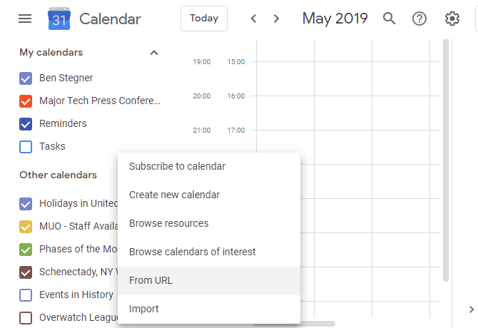 Importa file di Google Calendar