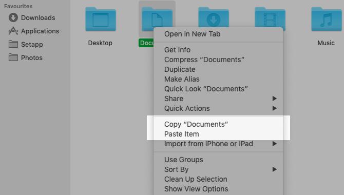 Copia e incolla le opzioni nel menu contestuale del Finder su Mac
