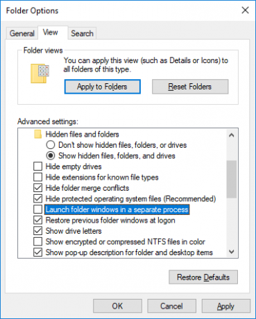 Questa schermata mostra il menu Opzioni cartella di Windows