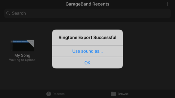 Esportazione dell'app GarageBand completata