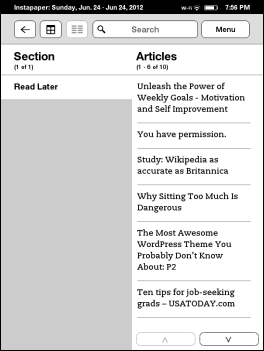 Come salvare gli articoli Web da leggere più tardi sul tuo Kindle non tablet Instapaper Leggi più tardi Elenco articoli Visualizza pollice