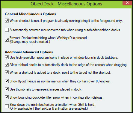 ObjectDock: personalizza rapidamente il tuo desktop e aumentane la funzionalità [Windows] Impostazioni ObjectDock Opzioni varie