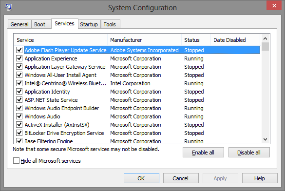 6 Configurazione del sistema di Windows - servizi