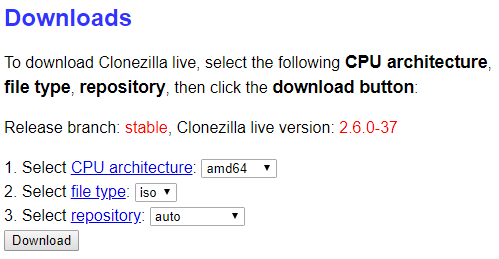 pagina di download di clonezilla