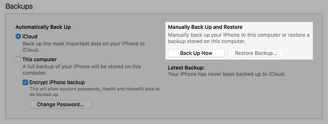 eseguire manualmente il backup e il ripristino di iPhone