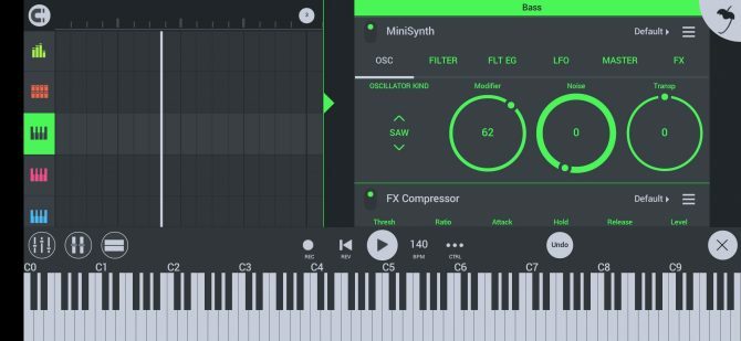 il layout dello schermo di FL Studio con display piano roll