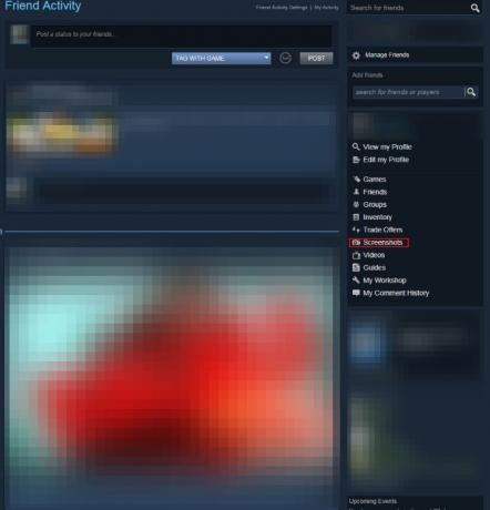 Schermata del menu dell'account Steam