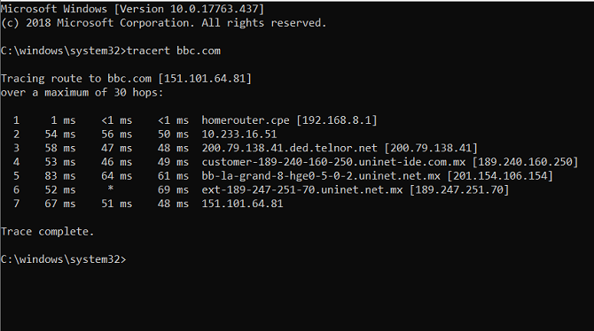 indirizzo IP tracert bbc