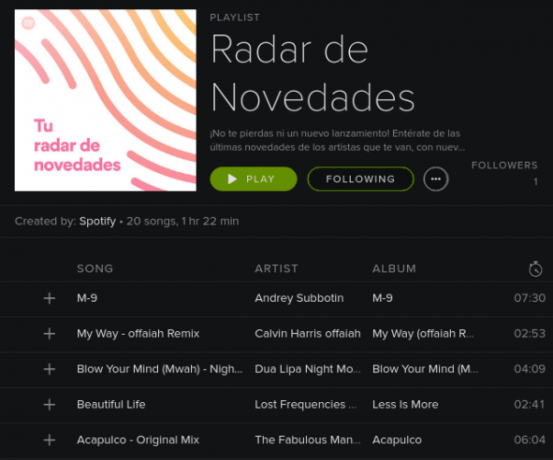 Radar Spotify New Release