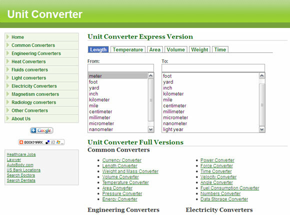 dimensioni e calcoli unitari