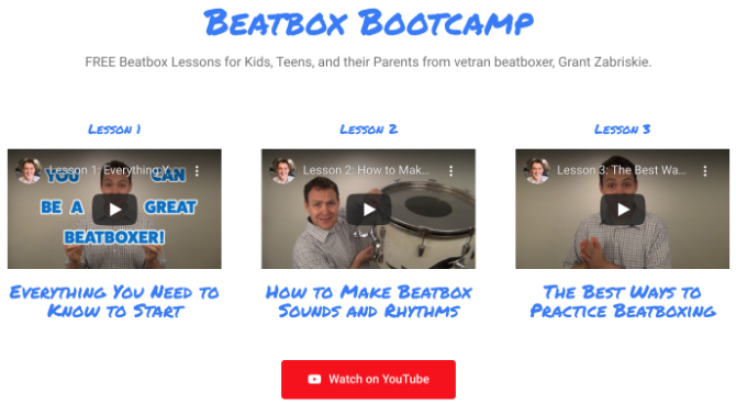 Beatbox Bootcamp ti insegna come fare beatbox gratuitamente in tre video lezioni di YouTube