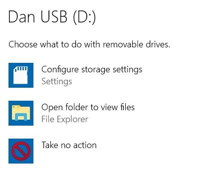 opzioni predefinite usb windows 10