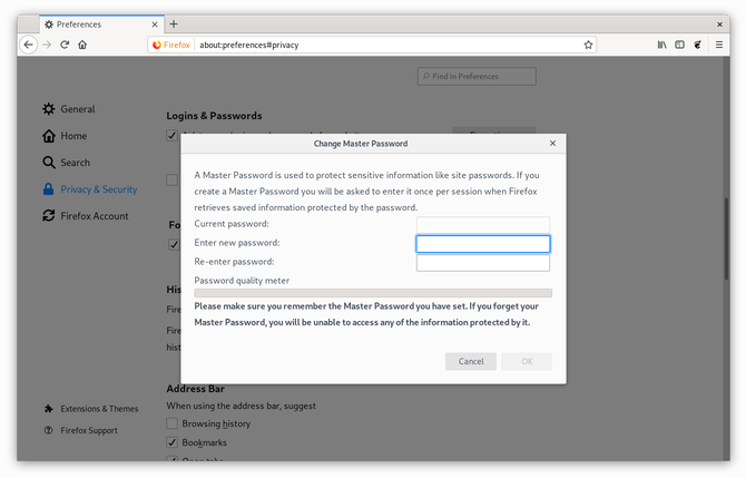 Creazione di una password principale in Firefox su Fedora Linux