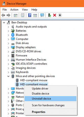 Come risolvere un doppio clic del mouse in Windows Disinstallare il driver del mouse per Windows