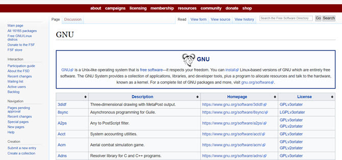 Directory del software libero GNU