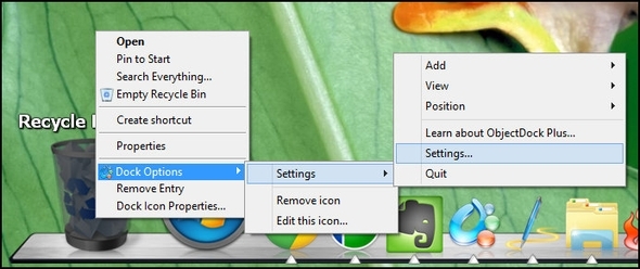 ObjectDock: personalizza rapidamente il tuo desktop e aumentane la funzionalità [Windows] ObjectDock Fai clic con il pulsante destro del mouse su Impostazioni Dock