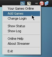 Menu contestuale di StreamMyGame