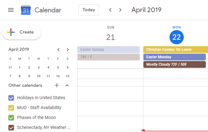 Previsioni del tempo di Google Calendar