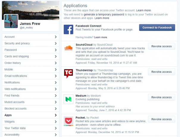 Screenshot di Twitter Connected Apps