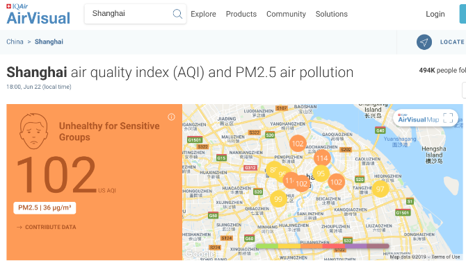 AirVisual mostra l'indice di qualità dell'aria in qualsiasi città e in parti particolari della città