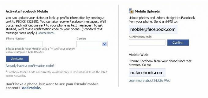 Come inviare foto via e-mail dal cellulare al testo di configurazione dell'account Facebook e mobile2