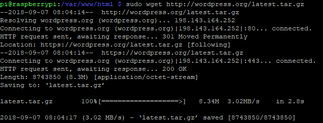 Scarica WordPress con wget