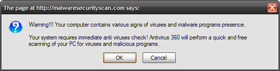 pulsante di avviso malware falso