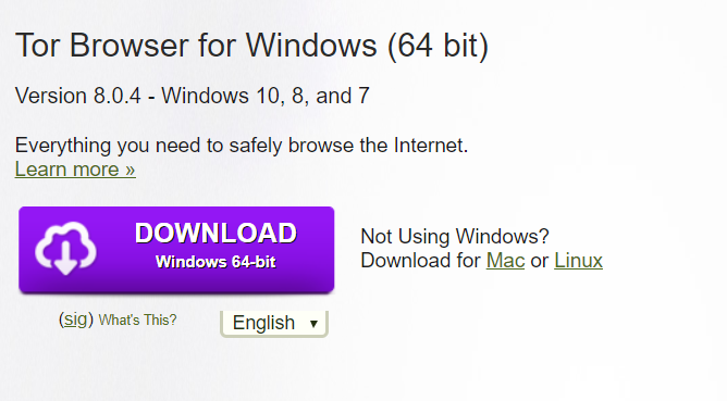 Pagina di download ufficiale del browser TOR