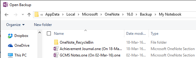 Cartella di backup di OneNote